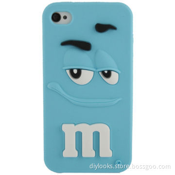 Cute Cartoon M&M Chocolate Candy Scent Silicone Protective Case for iPhone 4 & 4S (Blue)